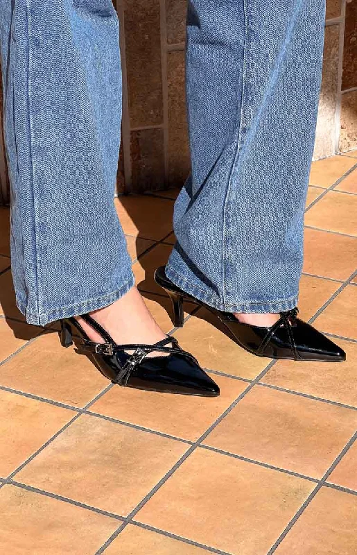 Sleek and Shiny Patent Pump Heels for a Polished Look--Therapy Juicy Black Patent Slingback Heels