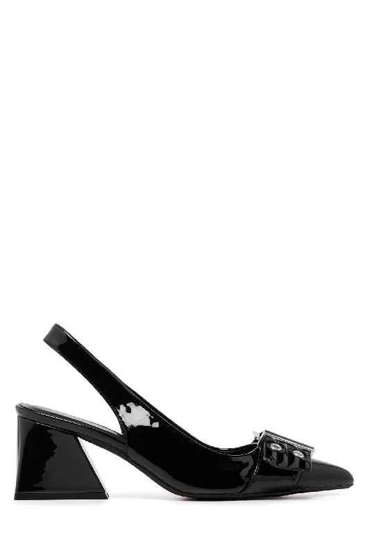 Stiletto Heel Pumps with Perfect Fit--THERAPY Slay Slingback Pump Black Patent-Fashionable & Classic