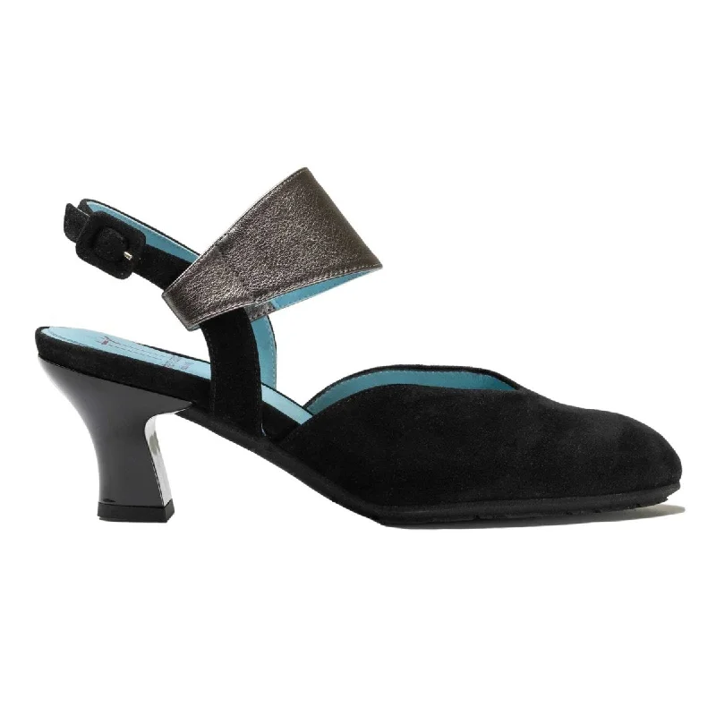 Affordable Suede Ankle Pumps for All-Day Wear--Thierry Rabotin Women's Draven Black Suede Metalic Halter