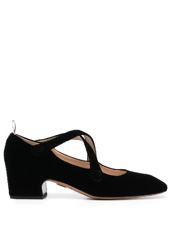 Luxurious Velvet Women's Pumps with Soft Finish---THOM BROWNE criss-cross 40mm velvet pumps