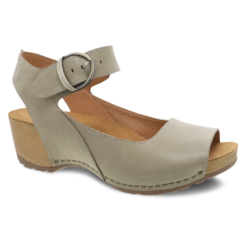 Stiletto Heel Pumps with Perfect Fit--Tiana Khaki Burnished Nubuck-Fashionable & Classic