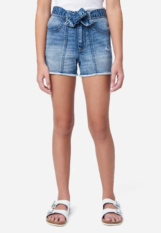 Tie-Waist Mini Mom Denim Shorts