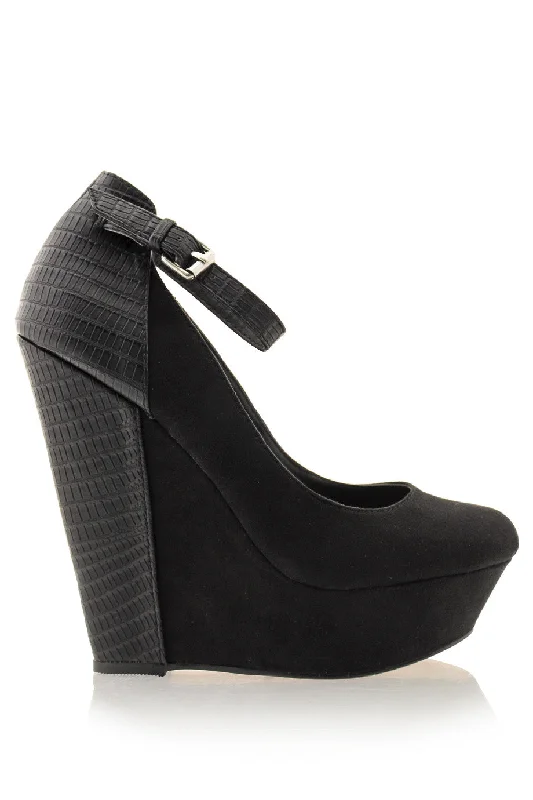 Stylish Ankle Strap Heels for Women--AMICE Black Ankle Strap Wedges