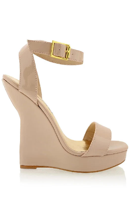 Sleek and Shiny Patent Pump Heels for a Polished Look--ANDREA Nude Patent Platforms