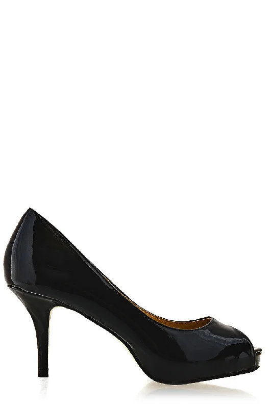 Sleek and Shiny Patent Pump Heels for a Polished Look--CAMERON Black Patent Peep Toe