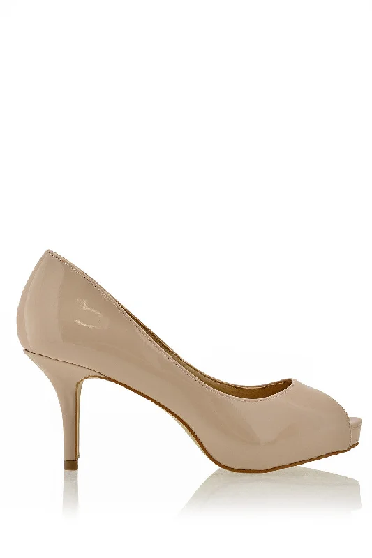 Sleek and Shiny Patent Pump Heels for a Polished Look--CAMERON Nude Patent Peep Toe