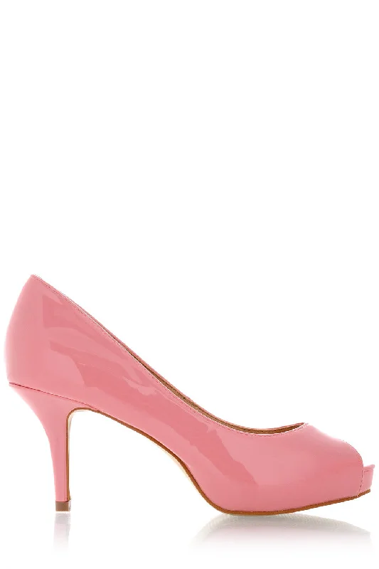 Sleek and Shiny Patent Pump Heels for a Polished Look--CAMERON Pink Patent Peep Toe