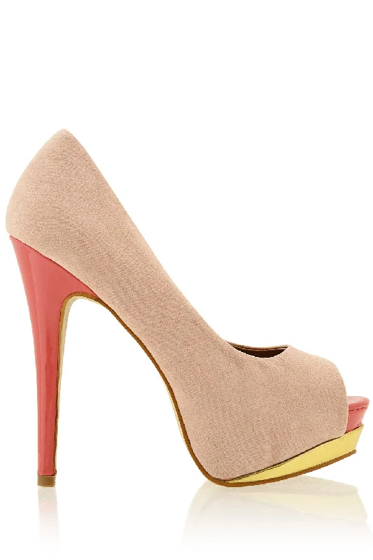 Stiletto Heel Pumps with Perfect Fit--CHEETAH Nude Coral Peep Toe-Fashionable & Classic