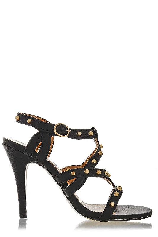 Stiletto Heel Pumps with Perfect Fit--CYNDIE Black Studded Heels-Fashionable & Classic