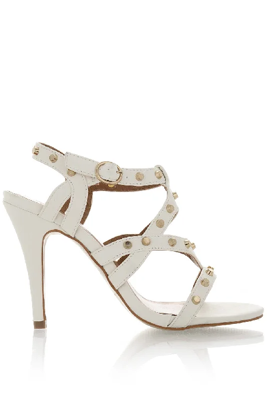 Stiletto Heel Pumps with Perfect Fit--CYNDIE Off White Studded Heels-Fashionable & Classic