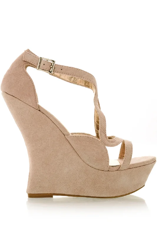 JESSIE Nude Strappy Wedges---Affordable Strappy Platform Heels with Premium Quality