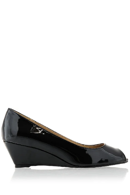 Stiletto Heel Pumps with Perfect Fit--KATRINA Black Low Wedges-Fashionable & Classic