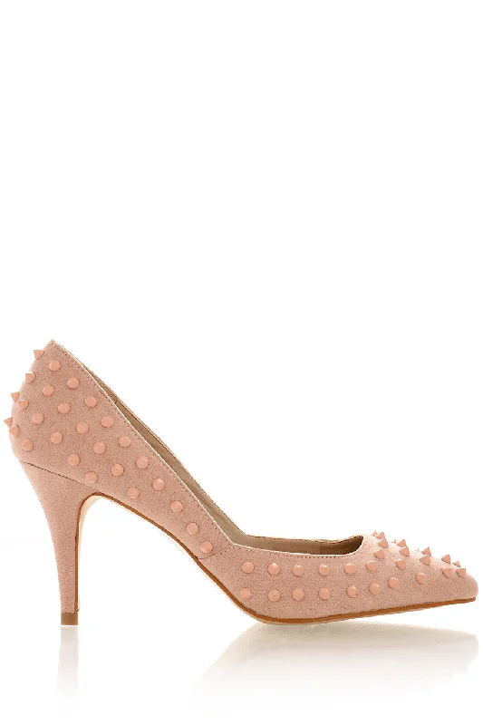 Stiletto Heel Pumps with Perfect Fit--NELLIE Baby Pink Studded Pumps-Fashionable & Classic