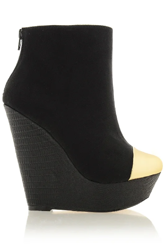 Stiletto Heel Pumps with Perfect Fit--POLYANNE Black Sky High Wedges-Fashionable & Classic