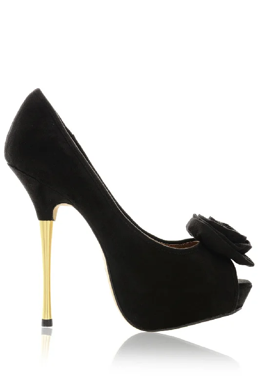 Stylish Platform Heels for Extra Height--ROSEBUD Black Platform Peep Toe