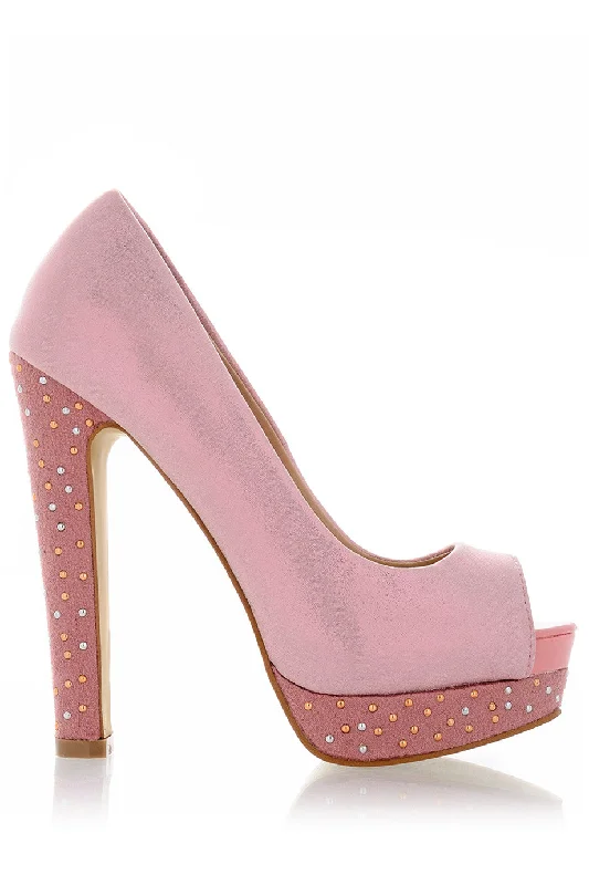 Stiletto Heel Pumps with Perfect Fit--SERENITY Metallic Pink Peep Toe-Fashionable & Classic