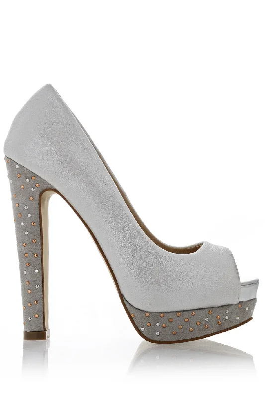 Stiletto Heel Pumps with Perfect Fit--SERENITY Metallic Silver Peep Toe-Fashionable & Classic