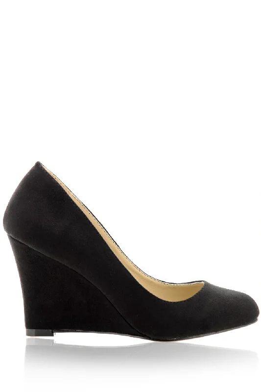 Affordable Suede Ankle Pumps for All-Day Wear--TILDA Black Suede Wedges