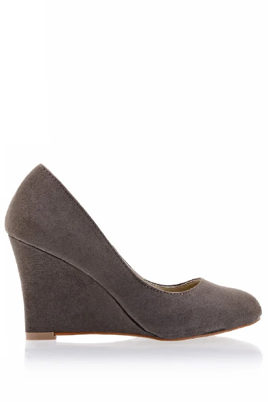 Affordable Suede Ankle Pumps for All-Day Wear--TILDA Gray Suede Wedges