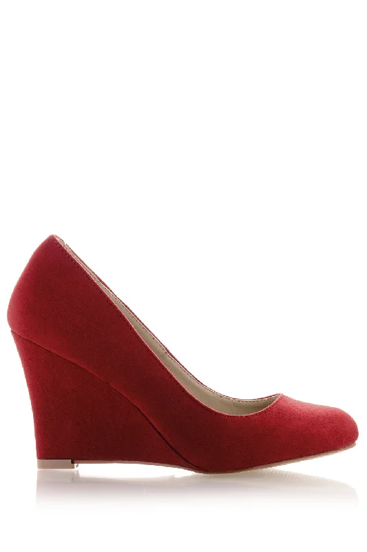 Affordable Suede Ankle Pumps for All-Day Wear--TILDA Red Suede Wedges