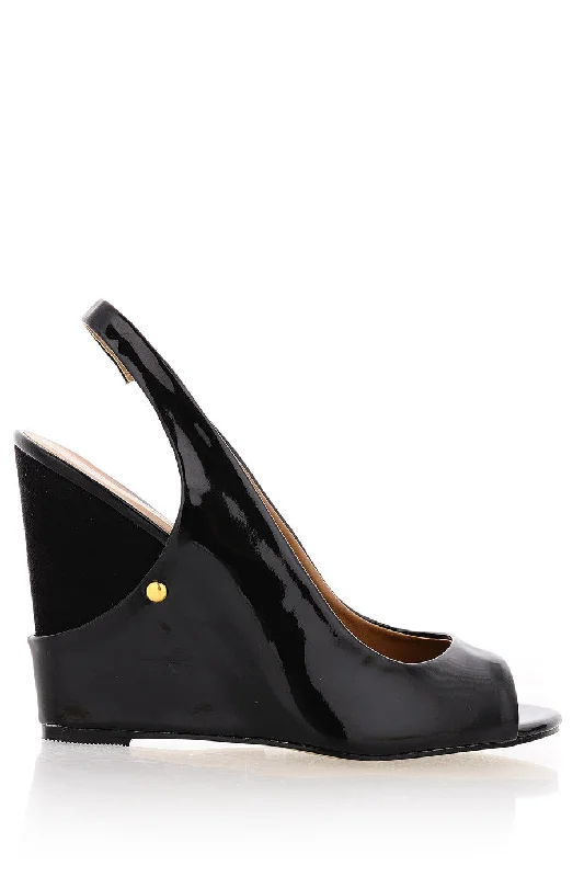 Sleek and Shiny Patent Pump Heels for a Polished Look--TRUDIE Black Patent Slingbacks