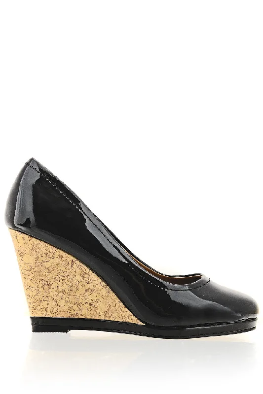 Stiletto Heel Pumps with Perfect Fit--ZODIE Black Cork Wedges-Fashionable & Classic