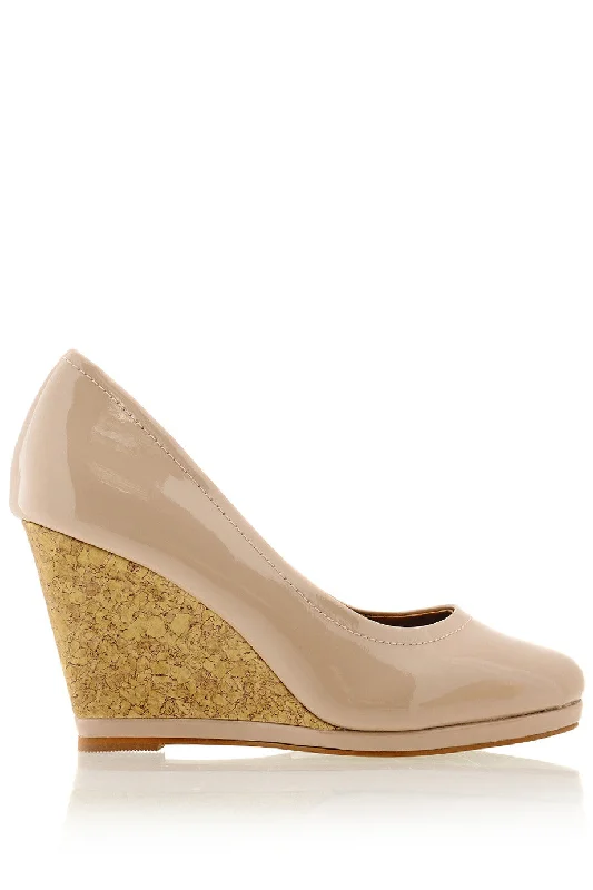 Stiletto Heel Pumps with Perfect Fit--ZODIE Nude Cork Wedges-Fashionable & Classic