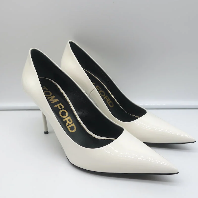 Sleek and Shiny Patent Pump Heels for a Polished Look--Tom Ford Pumps White Patent Leather Size 39 Pointed Toe Heels NEW