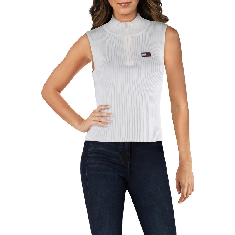Women's sleeveless denim tank top with pockets for utility -Tommy Jeans Womens Ribbed Knit Sleeveless Tank Top Sweater
