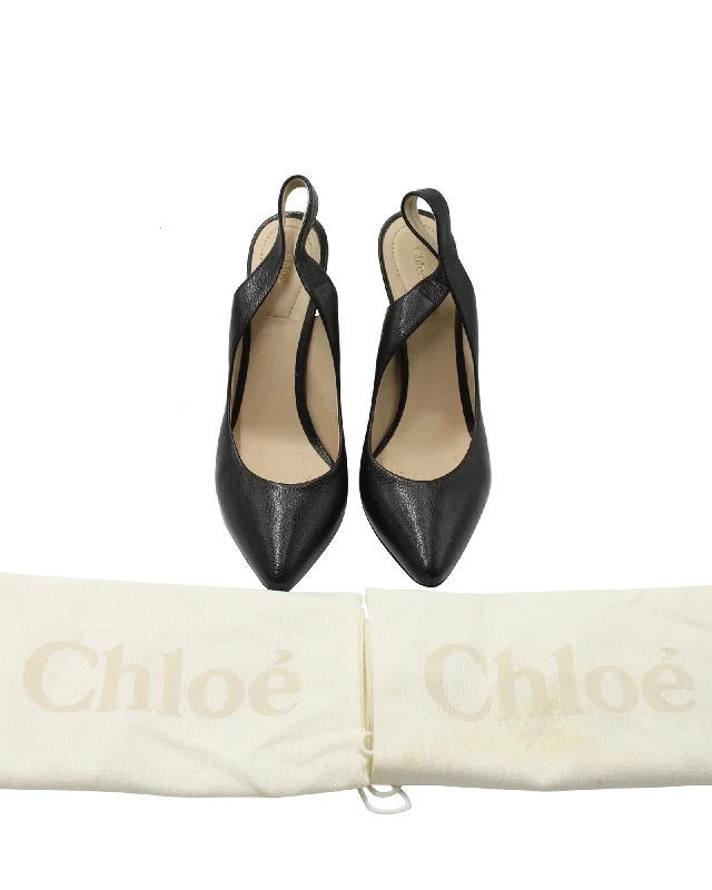 Fashionable Leather Slingback Pumps for Casual Wear--Black Leather Slingback Pumps