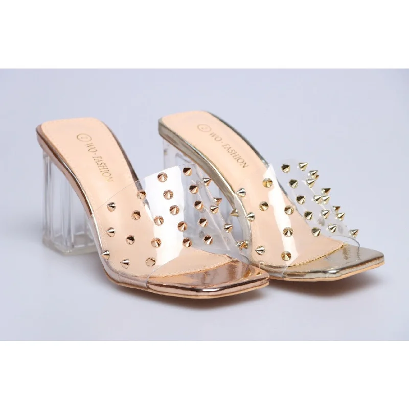 Stylish Open Toe Heels for Summer--transparent open toe rivet slippers