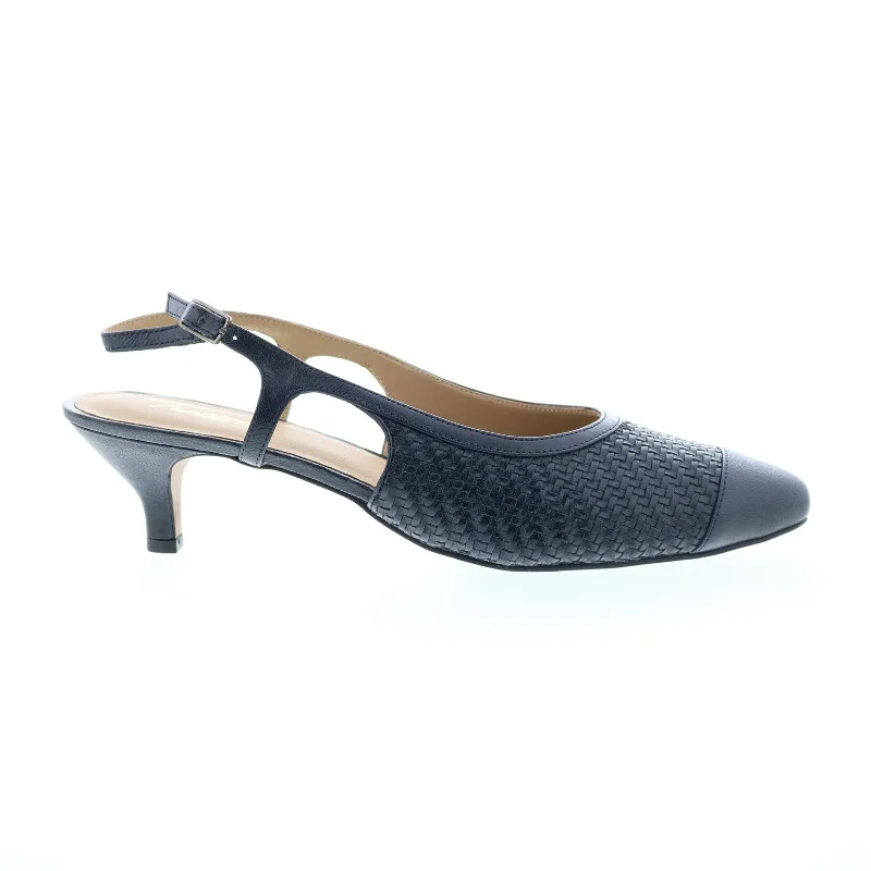 Fashionable Leather Slingback Pumps for Casual Wear--Trotters Kalen T2008-400 Womens Blue Narrow Leather Slingback Heels Shoes