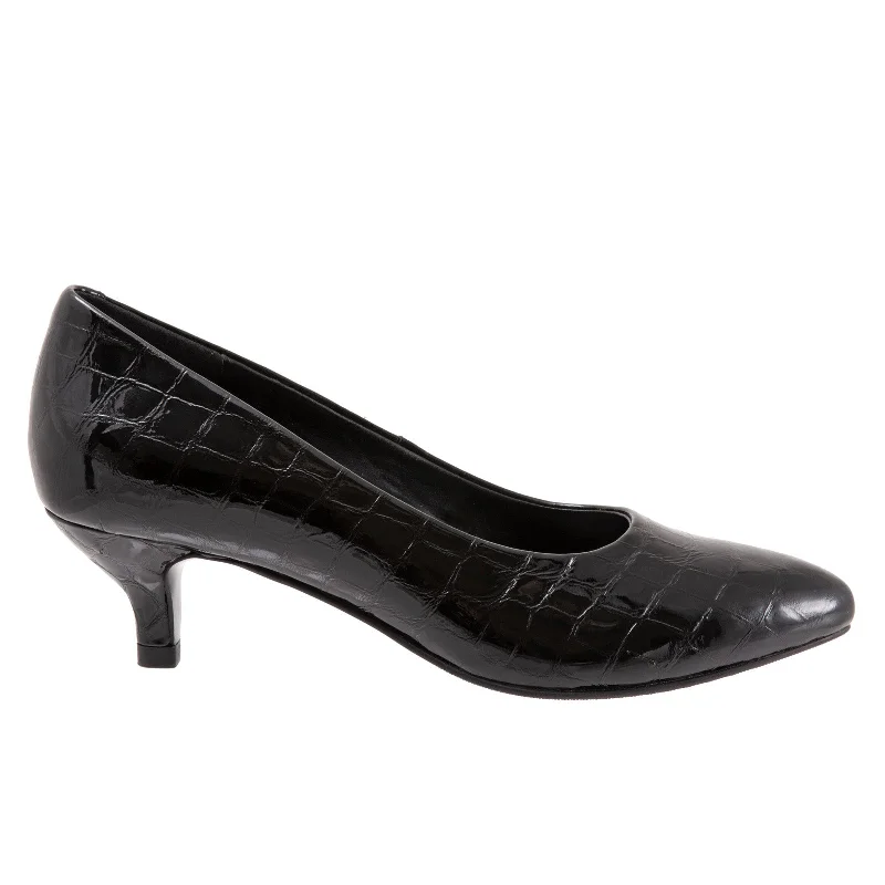 Stylish Slip-On Pumps for Quick Elegance---Trotters Kiera T1805-045 Womens Black Leather Slip On Pumps Heels Shoes