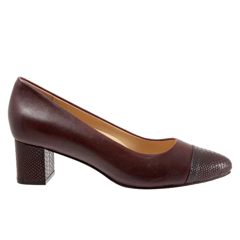 Trotters Kiki T1957-627 Womens Burgundy Narrow Leather Pumps Heels Shoes---Comfortable Leather Pumps for Office and Everyday Wear