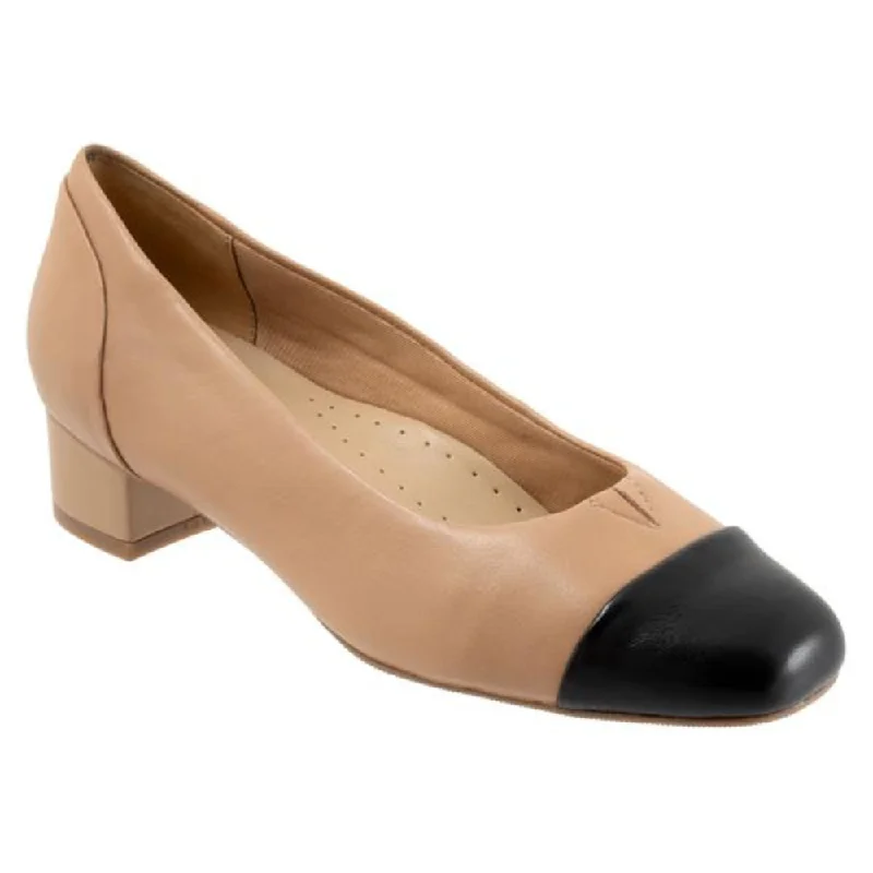 Trotters Daisy Beige/Black Leather Pump (Women's)---Comfortable Leather Pumps for Office and Everyday Wear