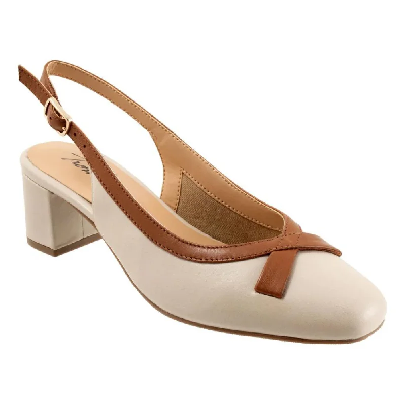 Trotters Dalani Ivory/Tan Leather Pump (Women's)---Comfortable Leather Pumps for Office and Everyday Wear