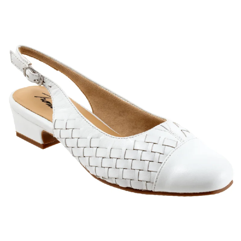 Trotters Dea Woven White Leather Pump (Women's)---Comfortable Leather Pumps for Office and Everyday Wear