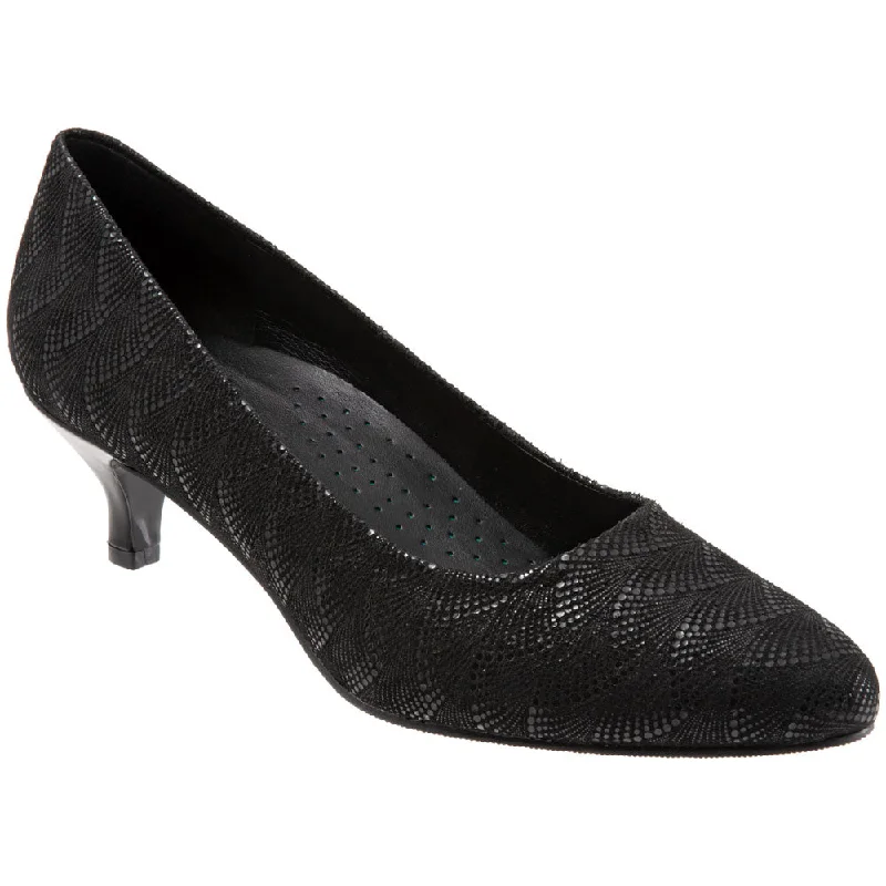 Kiera Heel in Black Waves Leather---Comfortable Leather Pumps for Office and Everyday Wear