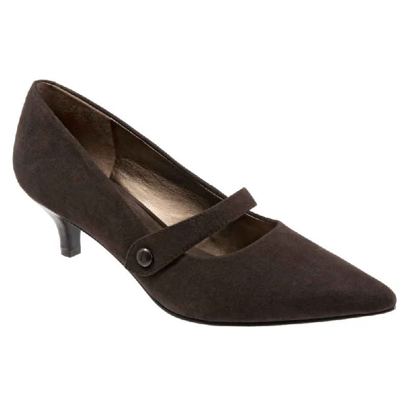 Affordable Suede Ankle Pumps for All-Day Wear--Trotters Petra Dark Brown Suede Heel (Women's)