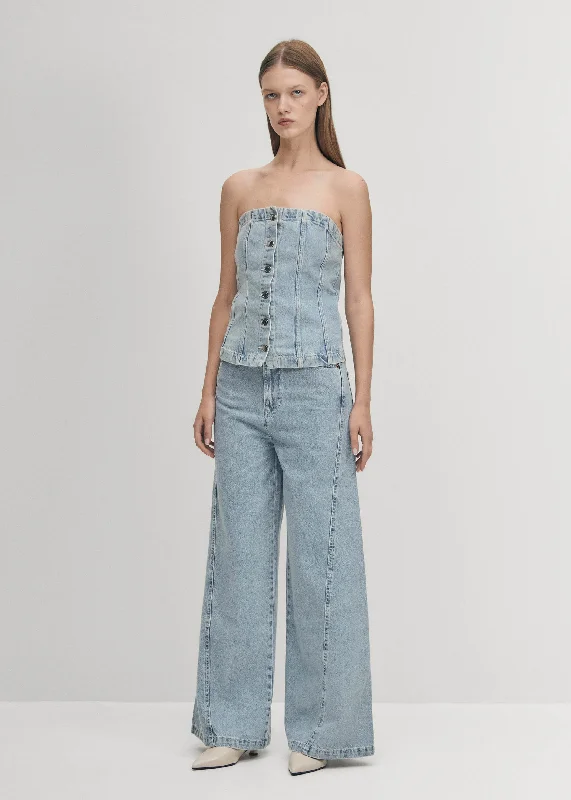 Women's denim tank top for holiday and beach outfits -Troyes Blue Denim Tank