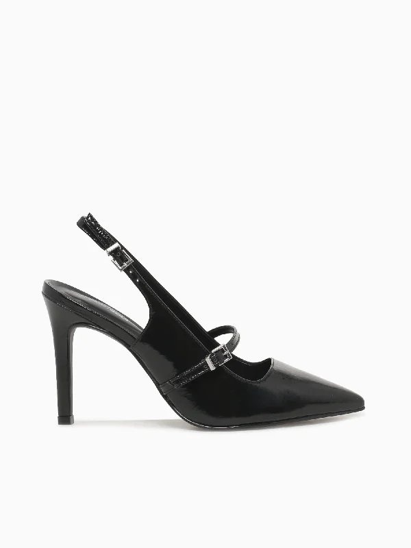 Pura Black Crinkle Leather---Comfortable Leather Pumps for Office and Everyday Wear