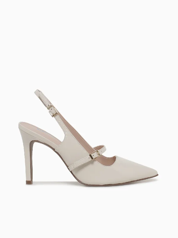 Pura Off White Crinkle Leather---Comfortable Leather Pumps for Office and Everyday Wear