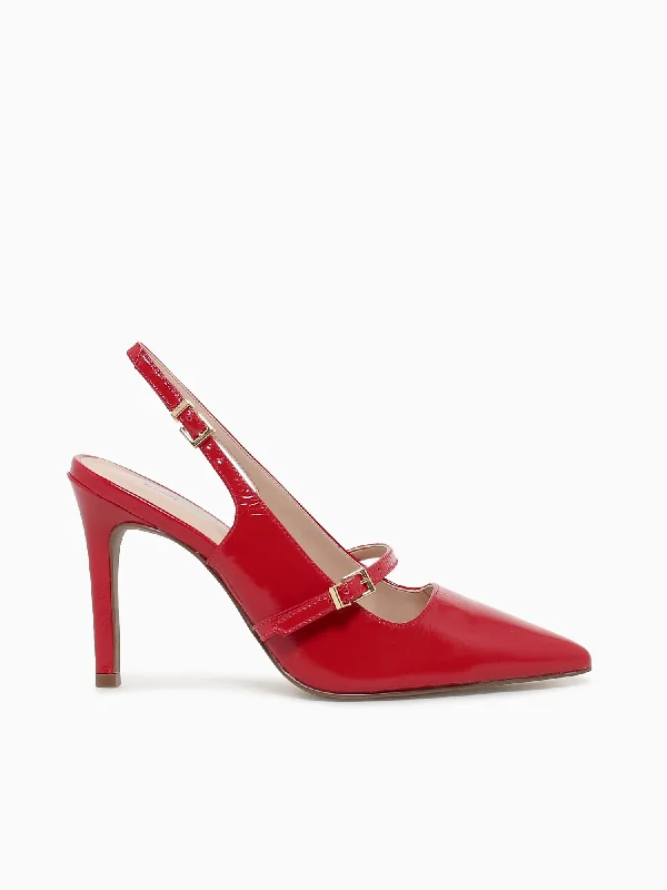 Pura Red Crinkle Leather---Comfortable Leather Pumps for Office and Everyday Wear