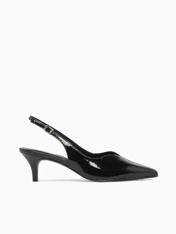 Stiletto Heel Pumps with Perfect Fit--Samantha Preto Crinkle Couro-Fashionable & Classic