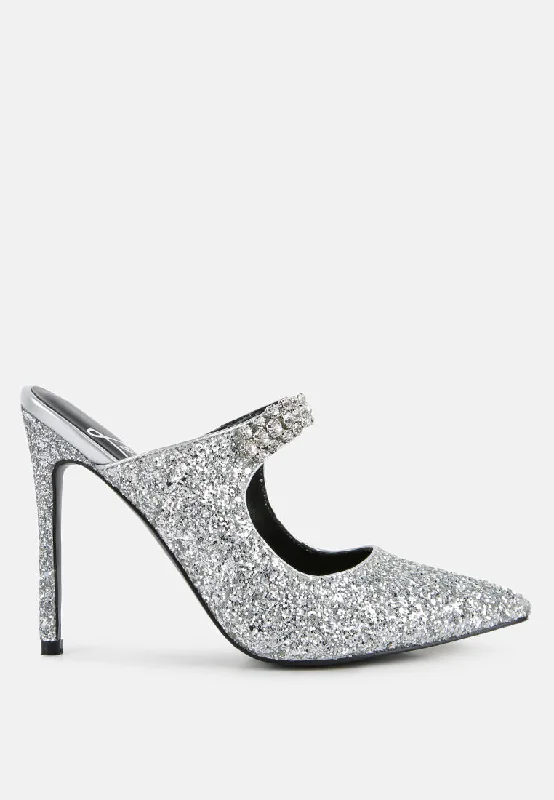 Twinklet Glitter Diamante Embellished Stilettos---Trendy Glitter Heels for a Glamorous Look