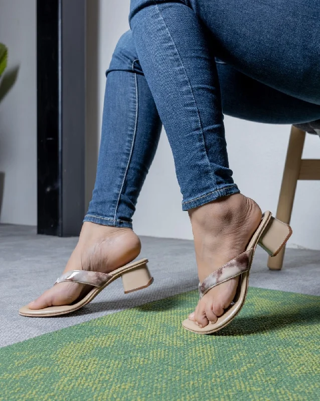 Trendy Chunky Heel Pumps for Casual Wear--Two Tone Brown Tie Dye Chunky Block Heels