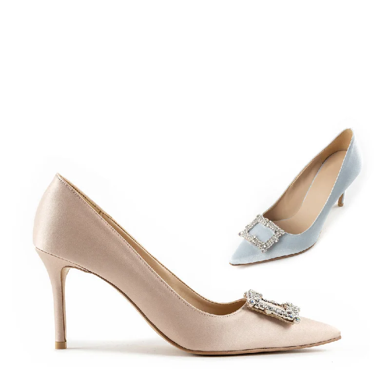 *UK size 1 - MOLLY  - sky blue satin, 10cm heelsAffordable Satin Heels with a Luxe Touch