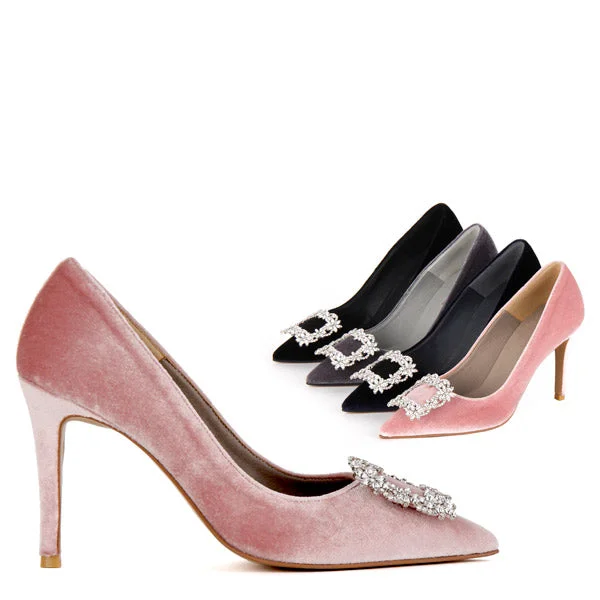 Luxurious Velvet Women's Pumps with Soft Finish---*UK size 1 - TRUE VELVET - pink, 10cm heels