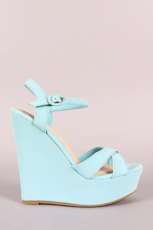 Stylish Open Toe Heels for Summer--Bamboo Cross Strap Open Toe Wedge