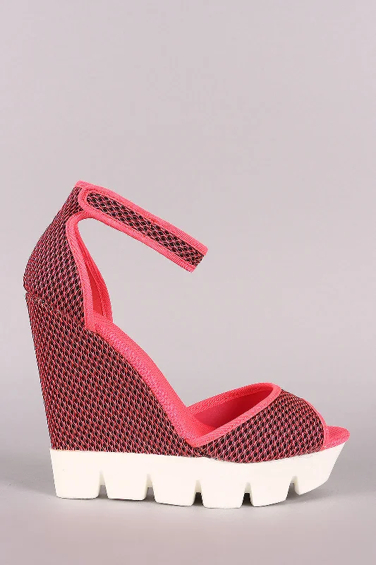 Stylish Platform Heels for Extra Height--Bamboo Neon Mesh Lug Sole Platform Wedge